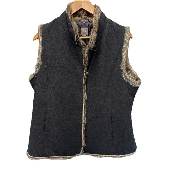 J.Jill Womens Faux Fur Lined Vest Gray Boho Western Button Front Large comfort - Picture 1 of 11